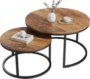 HOMCOM 2-Piece Round Nesting Coffee Tables — Industrial Metal Frame, Brown Wood-Effect Tops (Large 23.6×23.6×17.7 in / Small 17.7×17.7×15.9 in) | Aoso