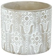 Šedý cementový kvetináč na drevených nôžkach - Ø19,5 * 30 cm