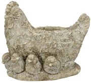 Šedý antik cementový kvetináč sliepky s kuriatkami - 21*16*19 cm