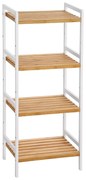 Bambusový stojan so 4 policami, regál, prírodná a biela farba