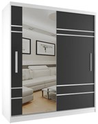 Šatníková skriňa 158cm Belini biely mat / čierny mat s posuvnými dverami a zrkadlom MP SZP3/2/W/B/0/AL
