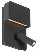 Nástenná lampa čierna vrátane LED s USB a lampou na čítanie s vypínačom - Robin