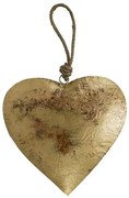 Zlatá antik závesná dekorácia srdca na povrázku - 10*1*10 cm