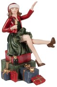 Vánoční dekorace žena sedící na dárcích - 15*10*18 cm