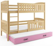 Poschodová posteľ s prístelkou KUBO 3 200x90 borovica - ružová
