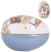 Modrá plechová dóza v tvare vajíčka s králikom Easter Egg - 8*13*8 cm