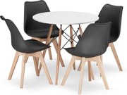 Jedálenská zostava TODI 80cm okrúhly stolový set biely a 4 stoličky MARK čierne + ZADARMO 2 stoličky MARK čierne