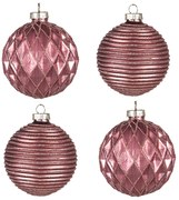 Sada 4ks červená vianočná sklenená ozdoba - Ø 8*8 cm