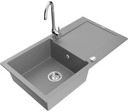 Mexen Leo, 1-komorový granitový drez s odkvapkávačom 90x50 cm a kuchynskou batériou Telma, šedá, 6501-71-670200-00