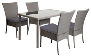 4x Stolička a stola HWC-G19, polyratan, 120x75cm - sivá, vankúše tmavosivá
