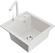 Mexen Vito, 1-komorový granitový drez 520x490x210 mm, biela batéria Duero, biela, 6503-20-671600-20