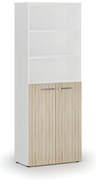 Kombinovaná kancelárska skriňa PRIMO WHITE, dvere na 3 poschodia, 800 x 420 x 2128 mm, biela/dub prírodná