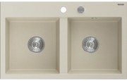 Mexen Hektor, 2-komorový granitový drez 800x480x205 mm, béžová, chrómový sifón, 6521802000-69