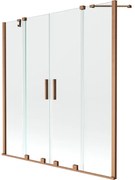 Mexen Velar Duo, 2-krídlová posuvná vaňová zástena 140 x 150 cm, 8mm číre sklo, medený matný profil, 896-140-000-02-65