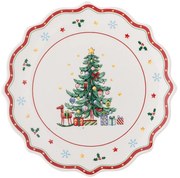 Červeno-krémový servírovací keramický tanier s vianočným motívom ø 17 cm Naive – Bloomingville