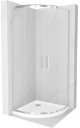 Mexen Rio, štvrťkruhový sprchovací kút s posuvnými dverami 90 x 90 cm, 6mm číre sklo, chrómový profil + biela sprchová vanička, 863-090-090-01-00-4110