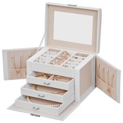 Šperkovnica so zrkadlom KARINA, 22,5x17,5x16,5cm, biela SongmicsHome