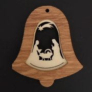 AMADEA Drevená ozdoba z masívu s vkladom - zvonček s betlehemom 7 cm