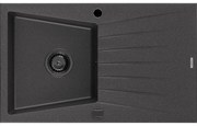 Mexen Cesar granitový jednokomorový drez s odkvapkávačom 775 x 470 mm, Čierna škvrnitá, Sifón Čierna - 6514771010-76-B