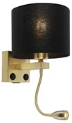 Art Deco nástenná lampa zlatá s USB a čiernym tienidlom - Brescia