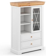 PROXIMA.store - Rustikálna masívna vitrína 1s.2 - MARONE ELITE FARBA: biela - prírodná borovica