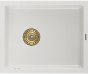 Mexen Pedro, granitový drez 560x460x200 mm, 1-komorový, biela so zlatým sifónom, 6508561000-20-G