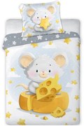 Posteľné obliečky do detskej postieľky s Myškou a syrom - 100% bavlna - zipsové zapínanie - 100 × 135 cm + 40 × 60 cm