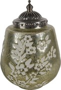 Zelená sklenená svietiaca LED lampáš s kvietkami Balli - Ø 13*19 cm