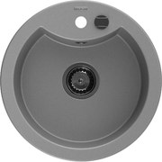 Mexen Diego, granitový drez 488x488x167 mm, 1-komorový, šedá s čiernym sifónom, 6512481000-71-B