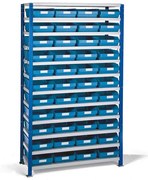 Regál MIX s 44 modrými plastovými boxami REACH, 1740x1000x400 mm