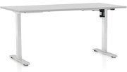 Výškovo nastaviteľný stôl OfficeTech A, 160 x 80 cm, biela podnož, svetlo sivá