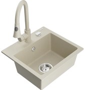Mexen Milo, 1-komorový granitový drez 435x410x171 mm a drezová batéria Elia, béžová, 6505-69-670101-69