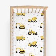 Goldea bavlnená napínacia plachta do detskej postieľky - bagre a stavebné autá 60 x 120 cm