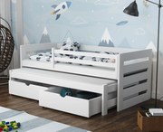 Detská posteľ z masívu borovice JOLANA s prístelkou a šuplíky - 200x90 cm - BIELA