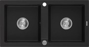 Mexen Mario Granitový drez 2-komorový 820 x 436 mm, čierny, sifón chróm - 6504822000-77