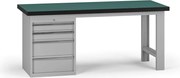 Pracovný stôl do dielne G8, 1800 x 750 x 800 mm, 1x kontejner, 4 zásuvky, sivá