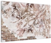 Obraz - Kvetinová freska na tehlovej stene (90x60 cm)
