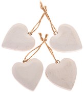 Drevené závesné srdce, set 4 ks, biela