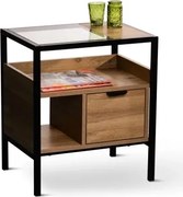 Odkladací/nočný stolík so zásuvkou Mandurah, kov/dub%