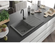 Mexen Bruno, granitový drez 795x495x200 mm, 1-komorový, šedá s čiernym sifónom, 6513791010-71-B