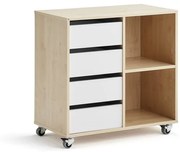 Študentská úložná skrinka CASPER, 4 zásuvky, 2 priehradky, breza, biela