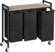 Pojazdný kôs na bielizeň s 3 odnímateľnými vreckami - sivý/čierny