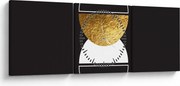 Obraz - Abstrakcia zlatá a čierna N⁰2 (s hodinami) (90x30 cm)