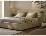 Béžová čalúnená dvojlôžková posteľ s úložným priestorom a roštom 180x200 cm Arendal – Cosmopolitan Design