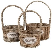 3ks pletený košík s ušami Flower - Ø 22*12/32 / Ø 19*11/27 / Ø 16*10/24 cm