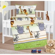 Bellatex Detské krepové obliečky do postieľky Agáta Safari zelená, 90 x 135 cm, 45 x 60 cm