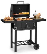 Klarstein Meat Machine, gril na drevené uhlie, 45 x 32,5 cm, teplomer, kolieska, čierny