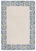 Modrý/slonovinový ručne tkaný koberec s prímesou vlny 160x230 cm Myla Floral Frame – Flair Rugs