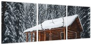 Obraz - Zasnežená chata (s hodinami) (90x30 cm)