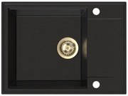 Sink Quality Sink55, kuchynský granitový drez 620x460x215 mm + zlatý sifón, čierna so zlatými bodmi, SKQ-SINK.L.1KKO.XG